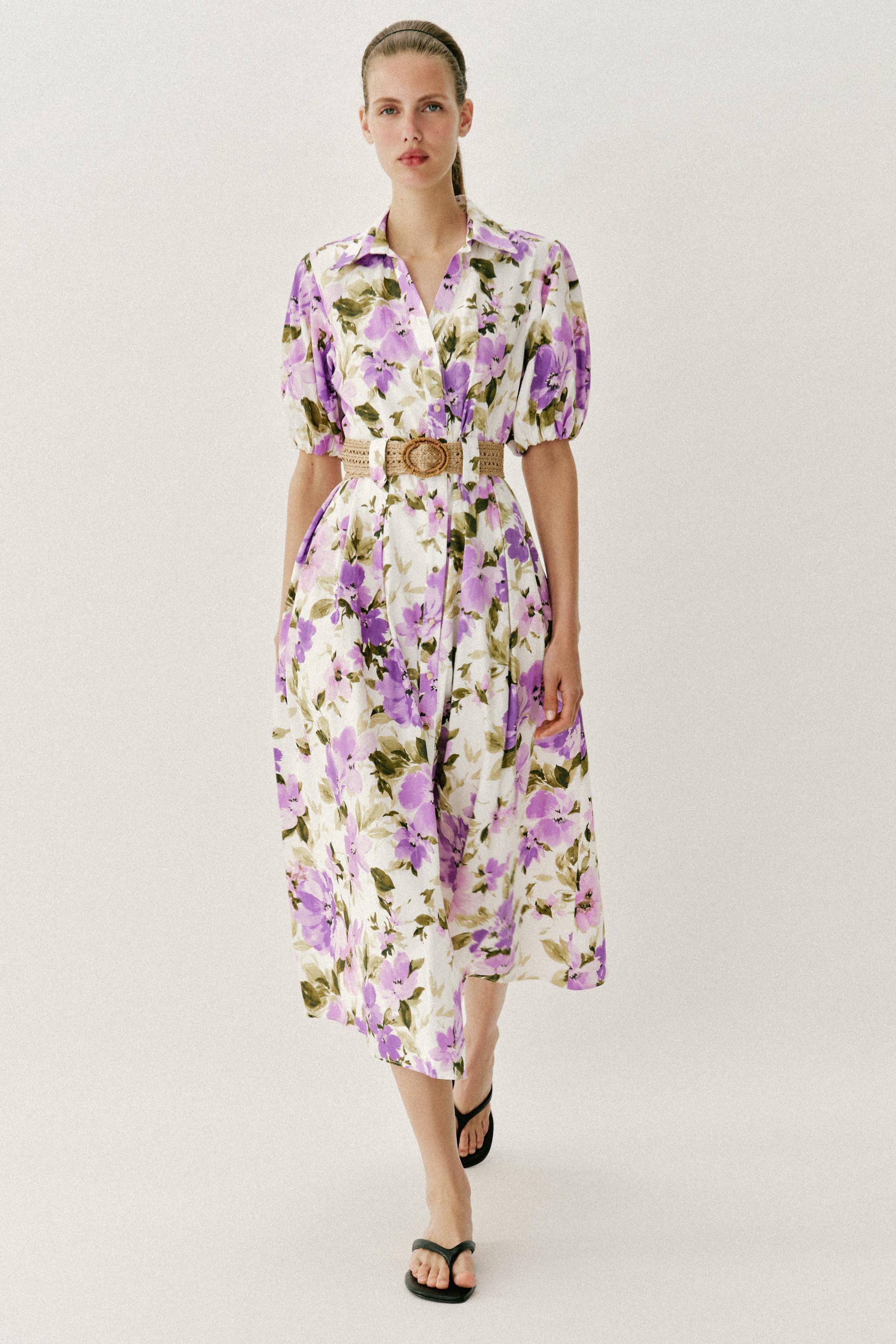 ROBE MI-LONGUE CEINTURE IMPRIMÉ FLORAL